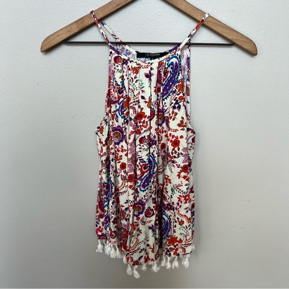 19 Cooper Maycon Halter Top Bohemian Floral Tassel Sleeveless Shirt Size Small